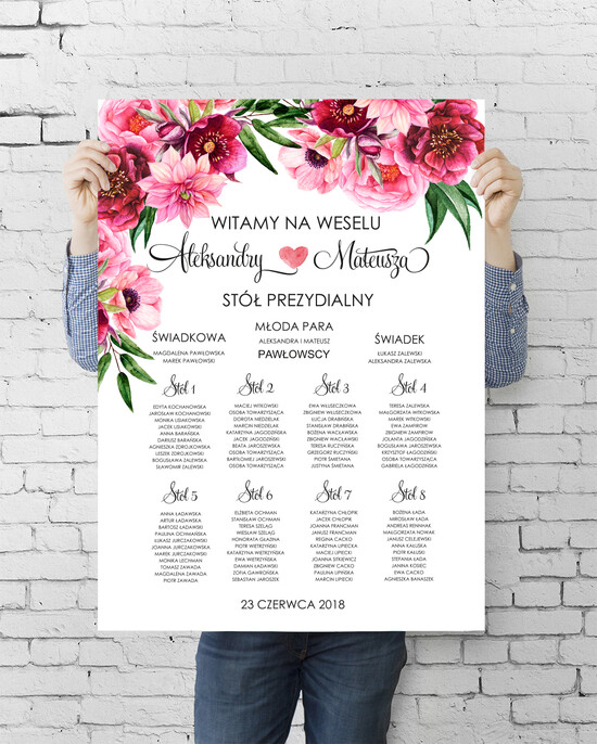 Plany stołów plan stołu plakat  plan stołów  weselnych usadzenie gości na weselu 10/botKAL/PLE