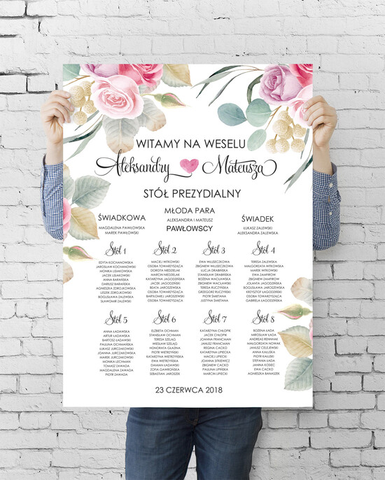 Plany stołów plan stołu plakat  planer ślubny plan usadzenia gości na weselu 11/akwECO/PLE