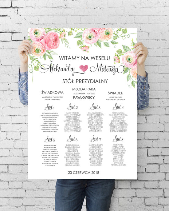 Plany stołów plan stołu plakat  plansza powitanie gości i plan stołów w jednym 15/akwECO/PLE