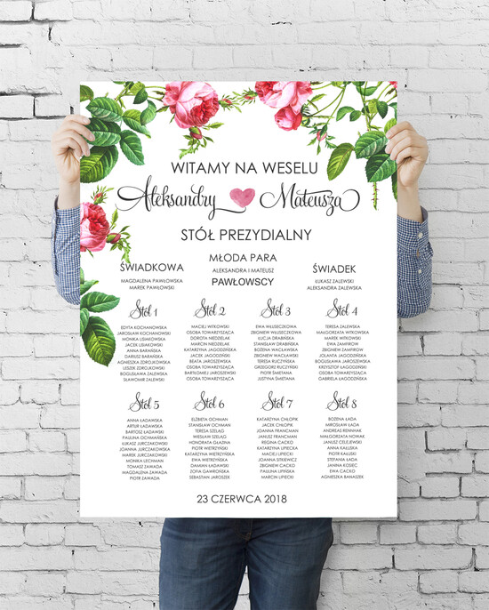 Plany stołów plan stołu plakat  tablica z rozmieszczeniem gości plan stołów weselnych 22/bot/PLE