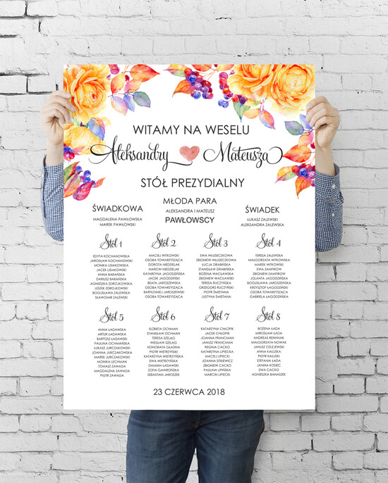 Plany stołów plan stołu plakat  powitanie gości na sali ślubnej i plan stołów 45/cc/PLE