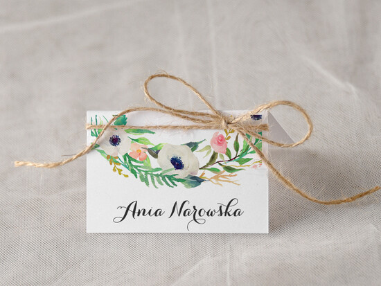 Winietki Boho/etno/pióra eleganckie winietki na stół weselny wizytówki ślubne 11/bhSZ/w