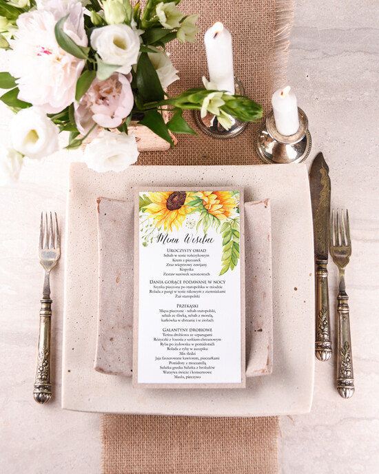 Menu boho ślubne menu z planem podawania dań wesenych, boho wasze imiona i treść 01/glBH/m
