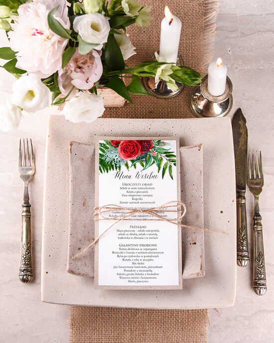 Menu boho menu weselne karta dań weselnych, boho na romantyczne wesele 07/BHszK/m