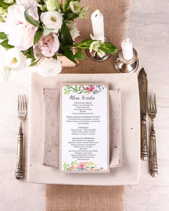 Menu boho ślubne menu karta potraw weselnych, boho na romantyczne wesele 08/bhSZ/m