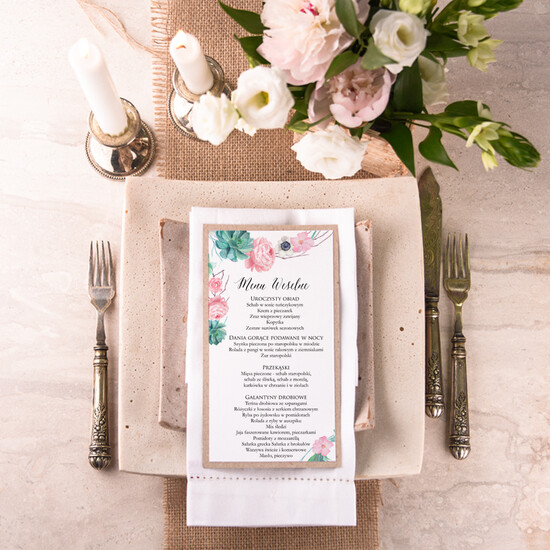 Menu boho menu weselne na stół karta dań weselnych, boho na romantyczne wesele 11/ccs/m
