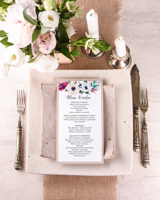 Menu boho weselne menu karta potraw weselnych, w stylu boho wasza treść 14/bhSZ/m