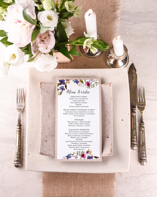 Menu boho menu ślubne z planem posiłków, boho na romantyczne wesele 20/bhSZ/m