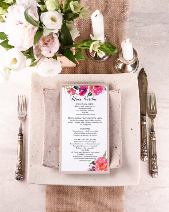 Menu boho menu weselne na stół karta dań weselnych, boho na romantyczne wesele 25/bhSZ/m