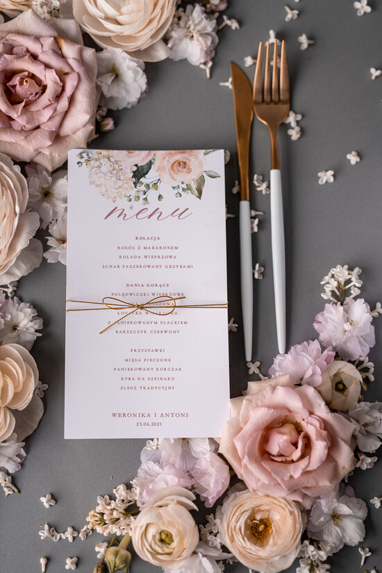 Menu boho weselne menu karta dań weselnych, boho wasze imiona i treść 1/kalkaF/m