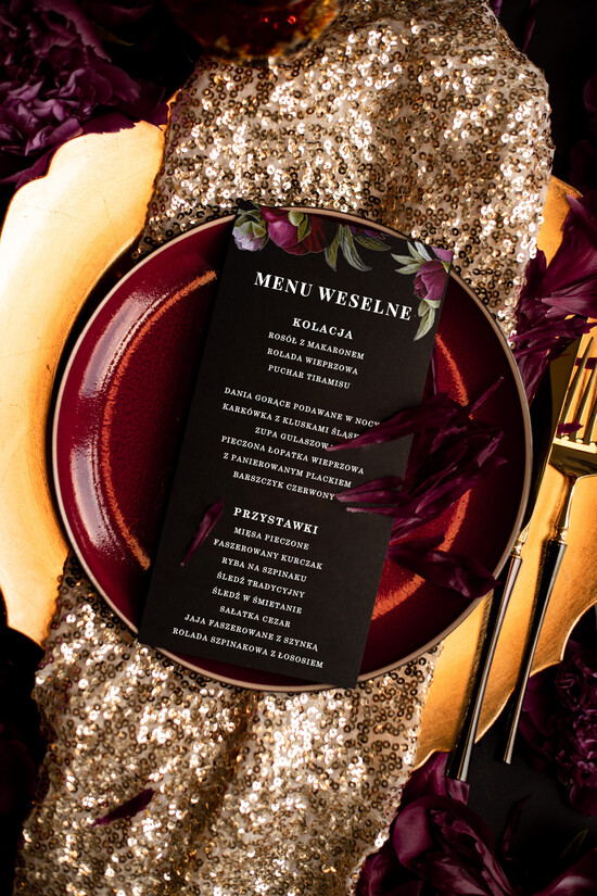 Menu boho menu weselne na stół karta dań weselnych, boho kwiaty wasze imiona 3/VT/m