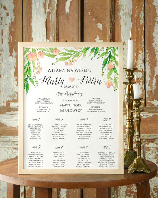 Plany stołów Plakaty Boho plansza weselna plan stołów weselnych, boho styl kolorowe kwiaty 13/bhSZ/PL