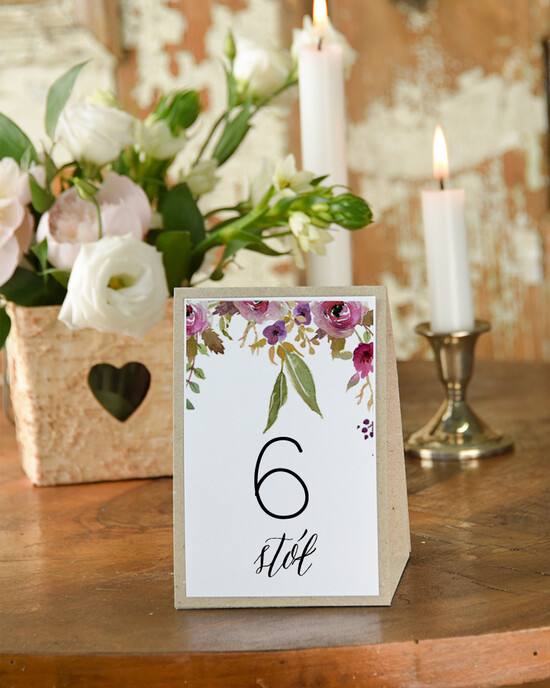 Numery na stół Boho/Etno/Pióra numerek na stół weselny, w stylu boho kwiatowe grafiki 03/bhSZ11/nrS