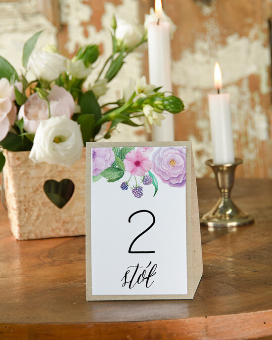 Numery na stół Boho/Etno/Pióra numerek stojak na stół weselny, w stylu boho kwiatowe grafiki 10/BHszR/nrS