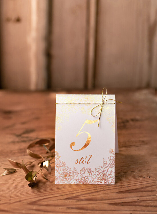 Numery na stół Glamour usadzenie gości numery na stół weselny, złote w stylu glamour 01/harmg/nrS