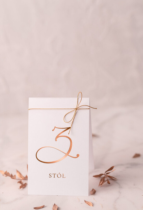 Numery na stół Glamour numerek stojak na stół weselny, zlocone klasyczna elegancja 02/foldg/nrS