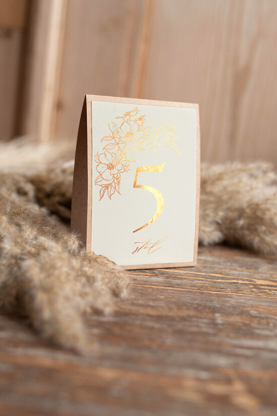 Numery na stół Glamour usadzenie gości numery na stół weselny, zlocone w stylu glamour 03/foldg/nrS