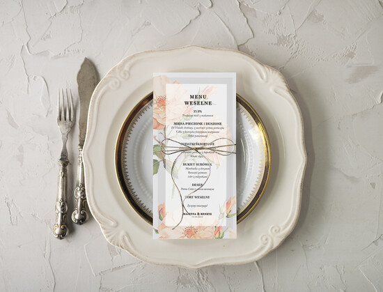 Menu botaniczne podróżnicze  menu weselne karta dań weselnych, eleganckie na klasyczne wesele 11/Vbot/m