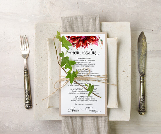 Menu botaniczne podróżnicze  ślubne menu z planem podawania dań wesenych, botaniczne z dowolną treścia 15/bot/m