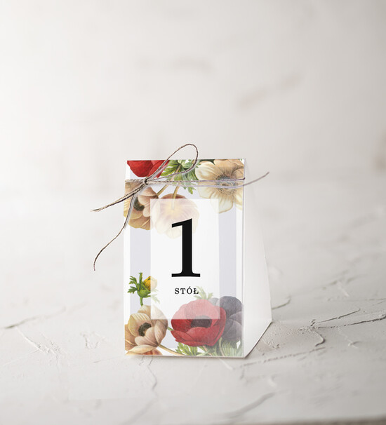 Numery na stół botaniczne podróżnicze  numery na stół gości weselnych, boho kwiaty kolorowe piekne 05/Vbot/nrS