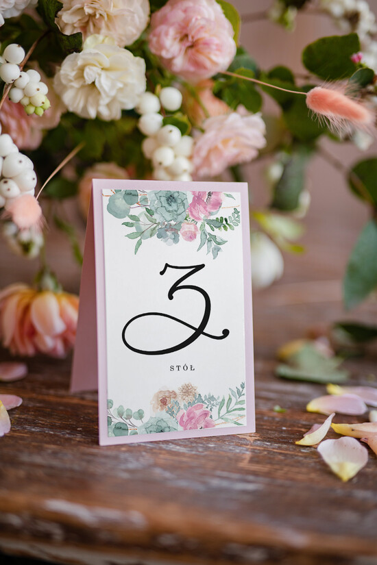 Numery na stół botaniczne podróżnicze  numery na stół gości weselnych, przepiekne ilustracje w stylu boho 102/rose/nrS