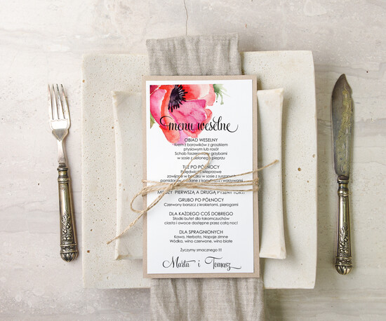 Menu akwarele weselne menu karta potraw weselnych, akwarelki dowolna tresc 04/akwECO/m