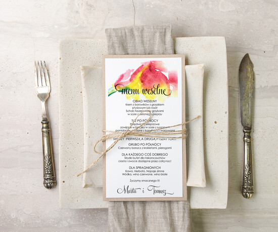 Menu akwarele menu weselne na stoły karta dań weselnych, akwarelki dowolna tresc 25/akwECO/m