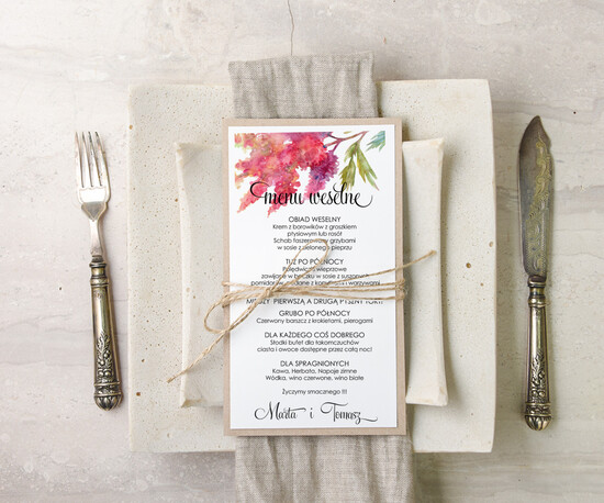 Menu akwarele menu ślubne z planem posiłków, dowolna tresc akwarele 26/akwECO/m