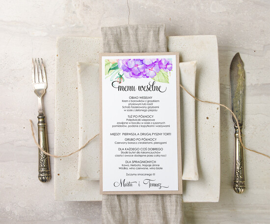 Menu akwarele menu weselne na stół karta dań weselnych, dowolna tresc akwarele 28/akwECO/m