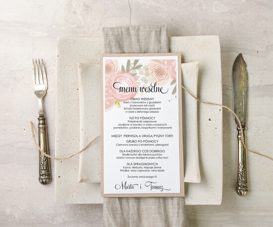 Menu akwarele weselne menu karta dań weselnych, akwarelki dowolna tresc 34/akwECO/m