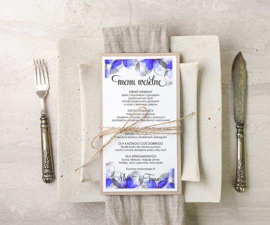 Menu akwarele menu weselne na stoły karta dań weselnych, dowolna tresc akwarele 46/akwECO/m