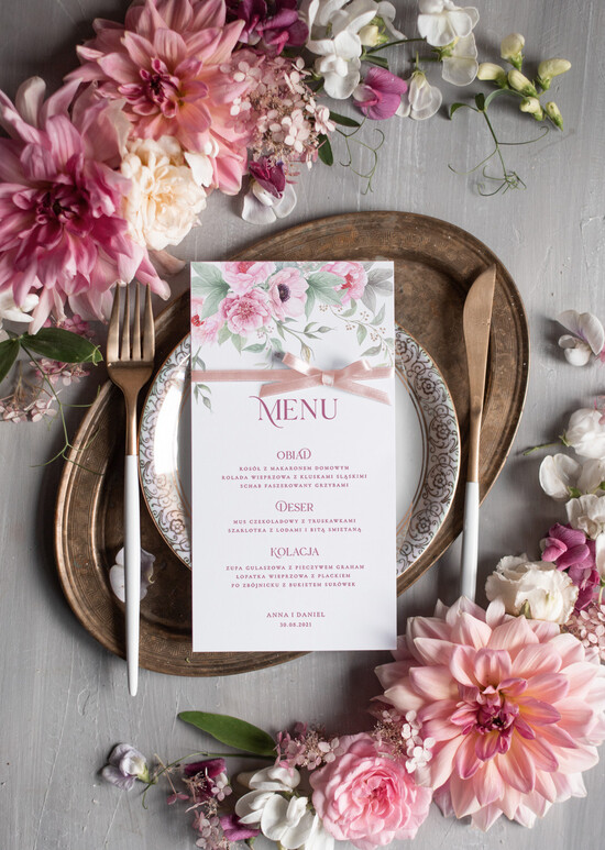 Menu rustykalne menu weselne na stół karta dań weselnych, rustykalne dowolna treść 02/kieszgold/m