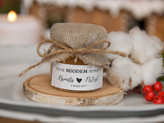 Słodkości / miodki - czekoladki Miody i słoiczki Nutella słoiczek na miodek podziękowania od pary młodej po weselu łakocie dla podnienienia    01/mdrs/MD