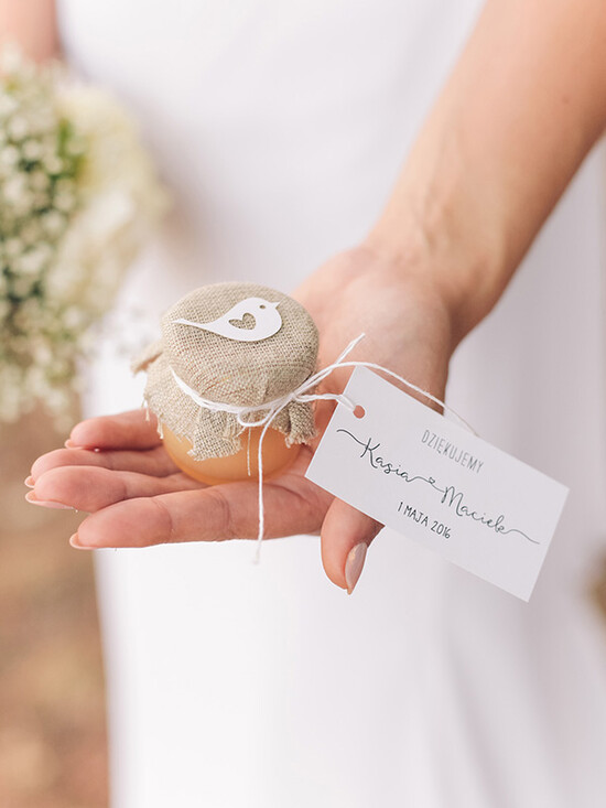 Słodkości / miodki - czekoladki Miody i słoiczki Nutella podziękowanie dla gości weselnych, maly miod 01/mrstBIRDS/MD