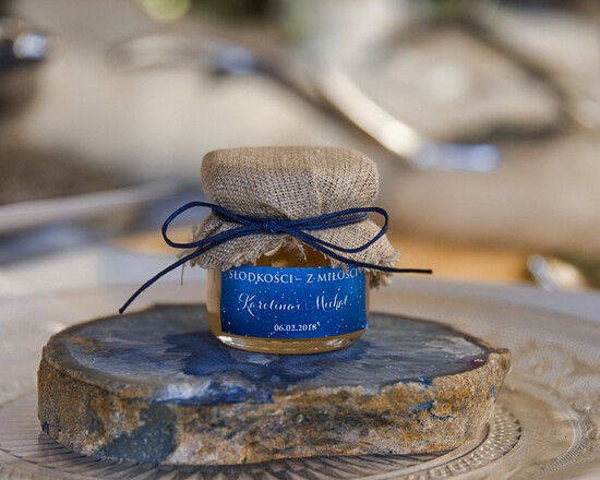 Słodkości / miodki - czekoladki Miody i słoiczki Nutella upominki ślubne od pary młodej dla gości weselnych, słoiczki do miodu 01/mrstzima/MD