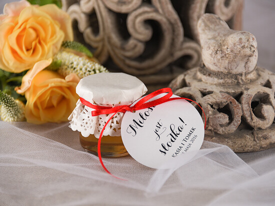 Słodkości / miodki - czekoladki Miody i słoiczki Nutella oryginalne prezenty dla gości weselnych, miód pszczeli w słoiczku 02/mkl/MD