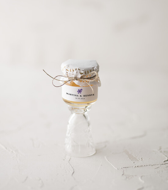 Słodkości / miodki - czekoladki Miody i słoiczki Nutella podziękowania podarunki dla gości weselnych, miodki na ślub 03/Vbot/MD