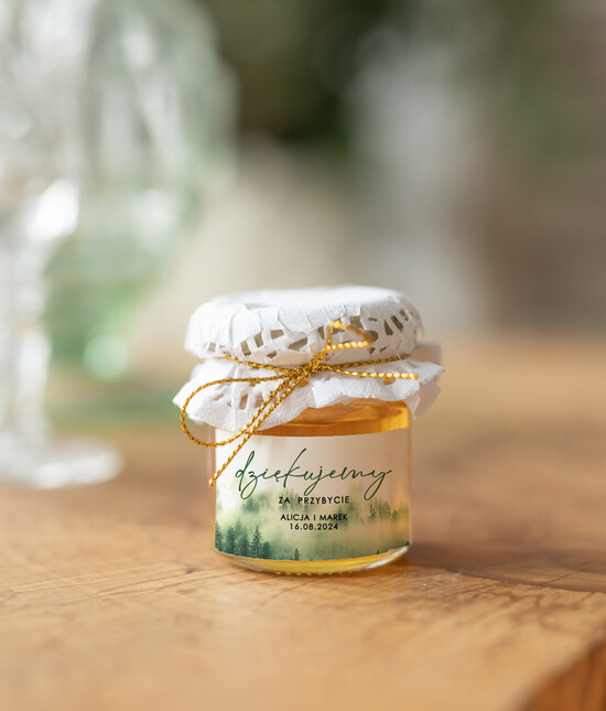Słodkości / miodki - czekoladki Miody i słoiczki Nutella pomysł na prezenty dla gości weselnych, podziękowanie dla gości weselnych, miodki na podziękowania d 01/LASj/MD