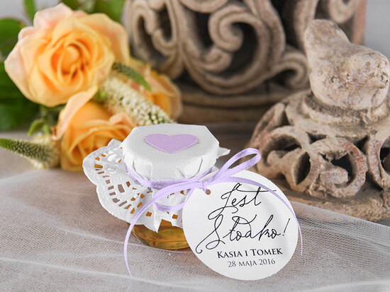 Słodkości / miodki - czekoladki Miody i słoiczki Nutella podziękowania gościom weselnym, personalizowany miod 10/mkl/MD