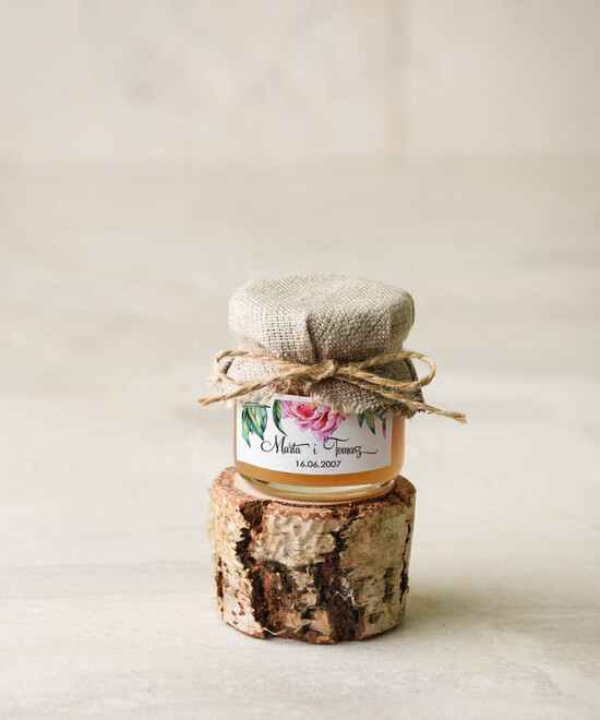 Słodkości / miodki - czekoladki Miody i słoiczki Nutella upominki podziękowania za przybycie po ślubie, sloiczki do miodu 11/bot/MD