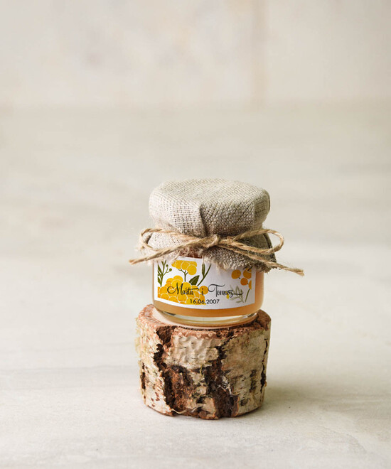 Słodkości / miodki - czekoladki Miody i słoiczki Nutella podarunki dla gości weselnych, miodziki w słoiczku 14/bot/MD