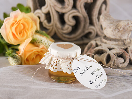 Słodkości / miodki - czekoladki Miody i słoiczki Nutella podarunki dla gości weselnych, miodki w słoiczkach 15/mkl/MD