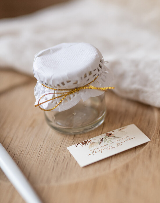 Słodkości / miodki - czekoladki Miody i słoiczki Nutella podziękowania prezenciki dla gości weselnych, male słoiczki z miodem 02/NowK/MDp