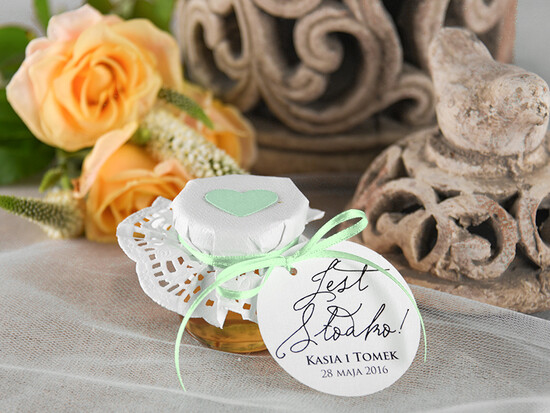 Słodkości / miodki - czekoladki Miody i słoiczki Nutella ślubne upominki dla gości, male sloiczki z miodem 20/mkl/MD