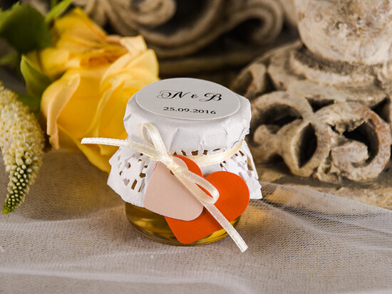 Słodkości / miodki - czekoladki Miody i słoiczki Nutella prezenty ślubne dla gości weselnych, personalizowany słoiczek z miodem 22/mkl/MD