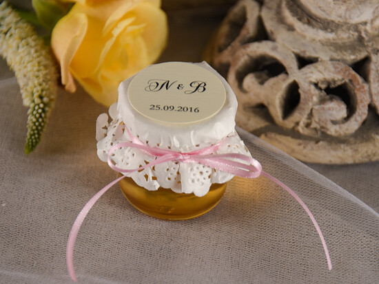 Słodkości / miodki - czekoladki Miody i słoiczki Nutella podziękowania dla gości weselnych za przybycie, personalizowany miod 25/mkl/MD