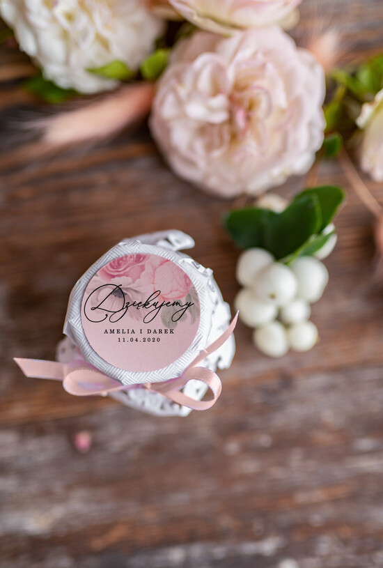 Słodkości / miodki - czekoladki Miody i słoiczki Nutella podziekowania dla gosci weselnych, miodziki w słoiczku 103/rose/MD