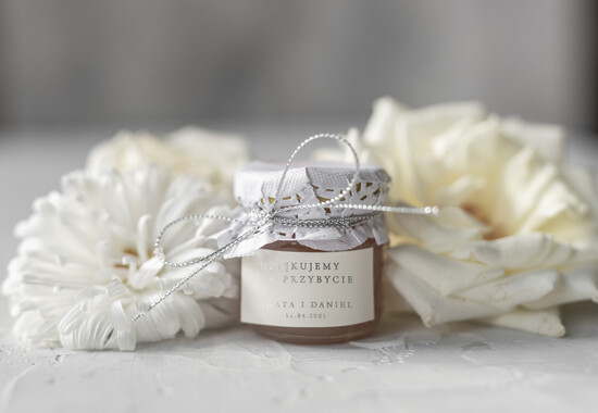 Słodkości / miodki - czekoladki Miody i słoiczki Nutella prezenciki dla gości weselnych, miód w słoiczku, elegancki prezent dla gości weselnych  02/kalmini/MD