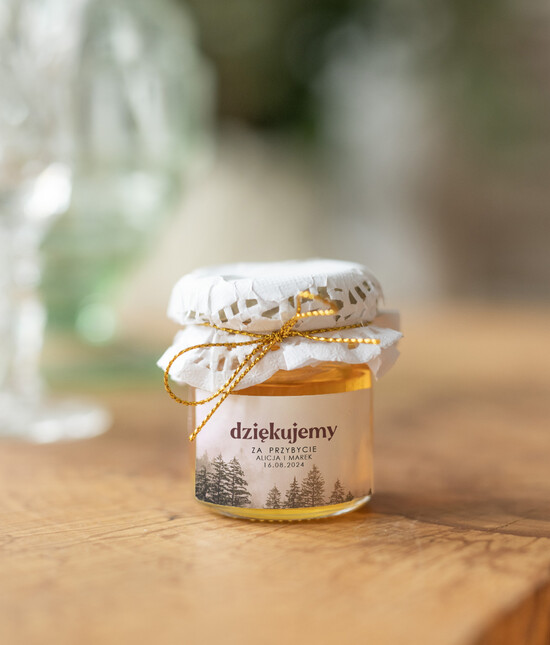 Słodkości / miodki - czekoladki Miody i słoiczki Nutella pomysł na prezenty dla gości weselnych, podziękowanie dla gości weselnych, miodki na podziękowania d 03/LASj/MD