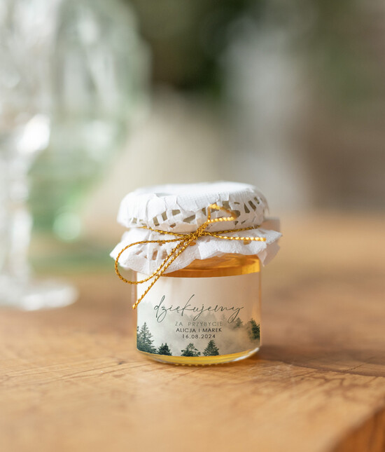 Słodkości / miodki - czekoladki Miody i słoiczki Nutella pomysł na prezenty dla gości weselnych, podziękowanie dla gości weselnych, miodki na podziękowania d 02/LASj/MD